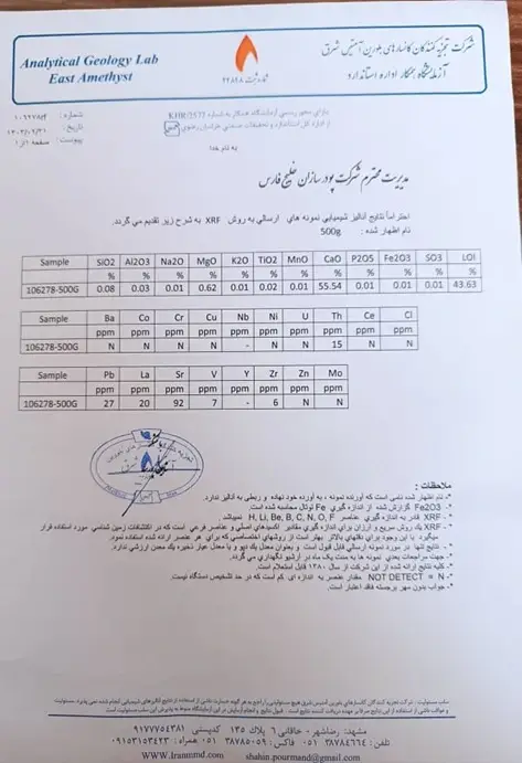 آنالیز سنگ کربنات کلسیم سفید وبراق